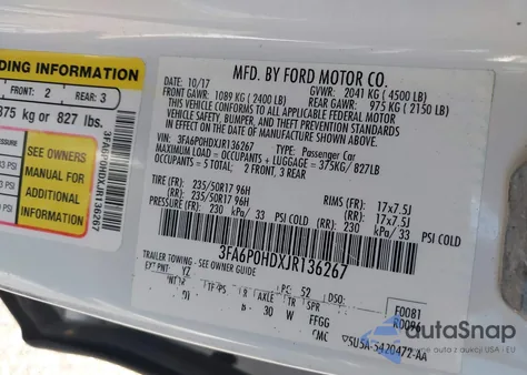 2018 Ford Fusion Se из США, поврежденный, VIN 3FA6P0HDXJR136267